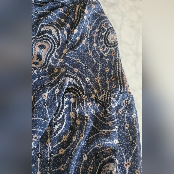 Lucky Brand Sheer Peasant Blouse‎ Long Sleeve Paisley Blue Pink Women's Size L - Picture 6 of 8